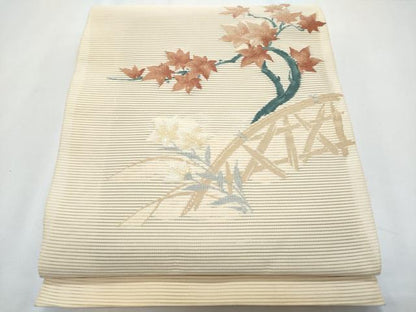 平和屋着物＊夏物　八寸名古屋帯　絽綴れ　籬枝花文　銀糸　正絹　逸品　CABH8091fb