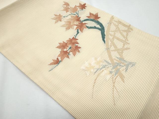 平和屋着物＊夏物　八寸名古屋帯　絽綴れ　籬枝花文　銀糸　正絹　逸品　CABH8091fb