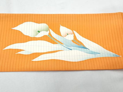 平和屋着物＊夏物　塩瀬　九寸名古屋帯　草花文　銀彩　正絹　逸品　CABH8094fb