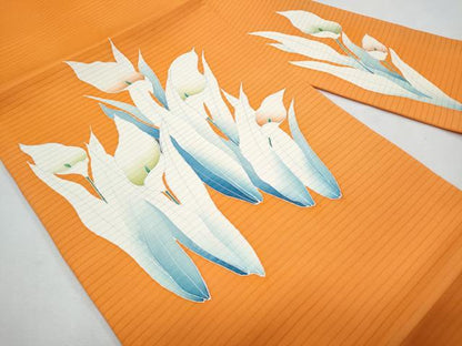 平和屋着物＊夏物　塩瀬　九寸名古屋帯　草花文　銀彩　正絹　逸品　CABH8094fb
