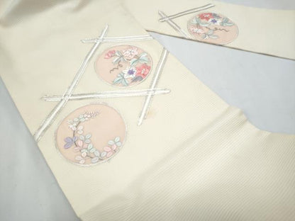 平和屋着物＊夏物　九寸名古屋帯　駒刺繍　花丸文　銀糸　正絹　逸品　CABH8096fb
