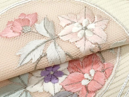 平和屋着物＊夏物　九寸名古屋帯　駒刺繍　花丸文　銀糸　正絹　逸品　CABH8096fb