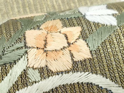 平和屋着物＊夏物　八寸名古屋帯　総刺繍　草花文　正絹　逸品　CABH8109fb