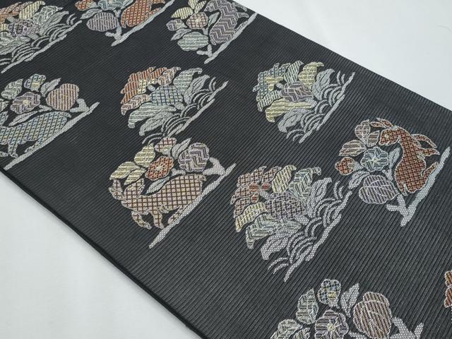 平和屋着物＊夏物　六通柄袋帯　名物裂　花兎　黒地　金銀糸　正絹　逸品　CABH8125fb
