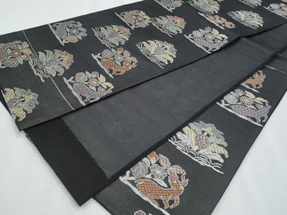 平和屋着物＊夏物　六通柄袋帯　名物裂　花兎　黒地　金銀糸　正絹　逸品　CABH8125fb