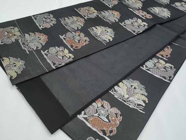 平和屋着物＊夏物　六通柄袋帯　名物裂　花兎　黒地　金銀糸　正絹　逸品　CABH8125fb