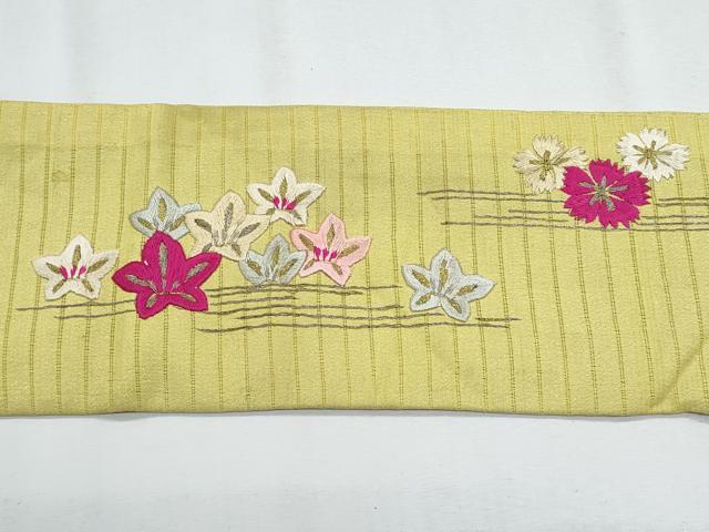 平和屋着物＊夏物　アンティーク　大正ロマン　九寸名古屋帯　総手刺繍　草花文　金糸　正絹　逸品　CABH8139fb