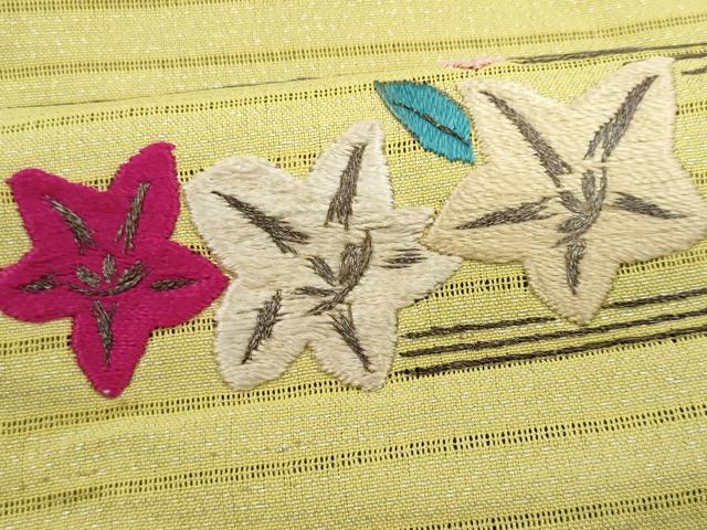 平和屋着物＊夏物　アンティーク　大正ロマン　九寸名古屋帯　総手刺繍　草花文　金糸　正絹　逸品　CABH8139fb