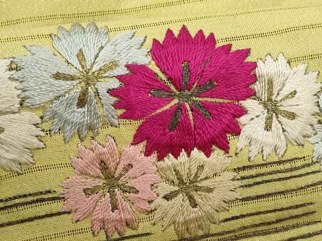 平和屋着物＊夏物　アンティーク　大正ロマン　九寸名古屋帯　総手刺繍　草花文　金糸　正絹　逸品　CABH8139fb