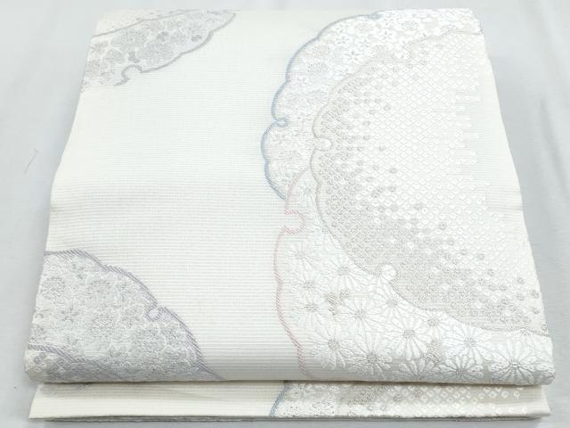 平和屋着物＊夏物 西陣 丸勇謹製 六通柄袋帯 唐織 雪輪重ね花文 銀糸 未使用 CABH8159fb