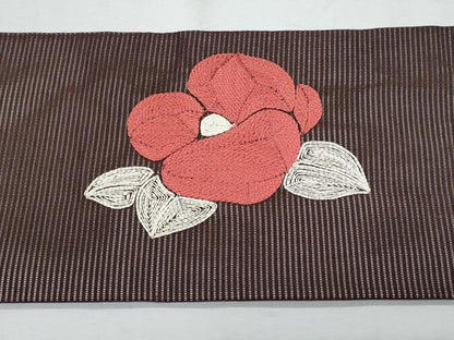 平和屋着物＊夏物 九寸名古屋帯 総刺繍 椿 正絹 逸品 CABH8180fb