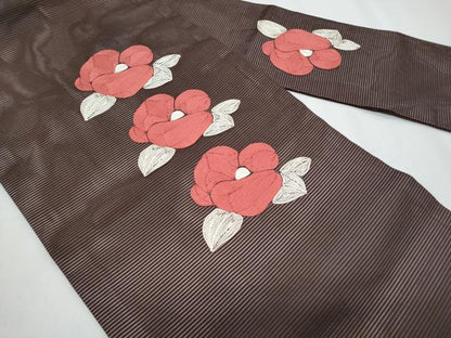 平和屋着物＊夏物 九寸名古屋帯 総刺繍 椿 正絹 逸品 CABH8180fb