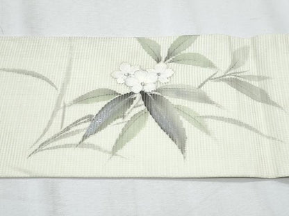 平和屋着物＊夏物 九寸名古屋帯 作家物 手描き 刺繍 草花文 銀彩 正絹 逸品 CABH8181fb