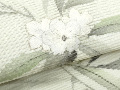平和屋着物＊夏物 九寸名古屋帯 作家物 手描き 刺繍 草花文 銀彩 正絹 逸品 CABH8181fb