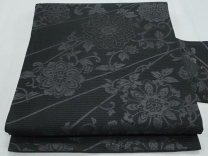 平和屋着物＊夏物 九寸名古屋帯 正倉院花唐草文 黒地 正絹 逸品 CABH8186fb