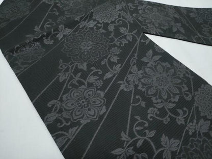 平和屋着物＊夏物 九寸名古屋帯 正倉院花唐草文 黒地 正絹 逸品 CABH8186fb