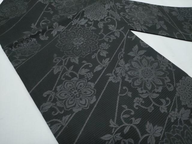 平和屋着物＊夏物 九寸名古屋帯 正倉院花唐草文 黒地 正絹 逸品 CABH8186fb