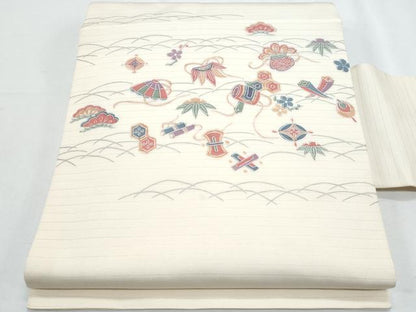 平和屋着物＊夏物　塩瀬　九寸名古屋帯　芝草宝尽し文　正絹　逸品　CABH8191fb