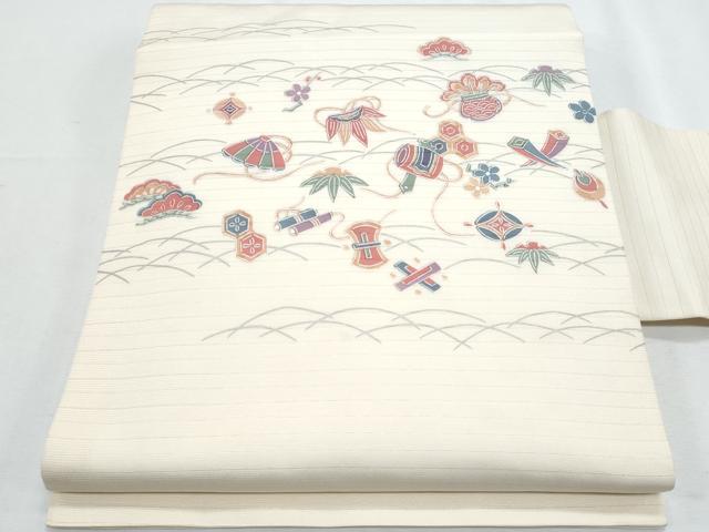 平和屋着物＊夏物　塩瀬　九寸名古屋帯　芝草宝尽し文　正絹　逸品　CABH8191fb