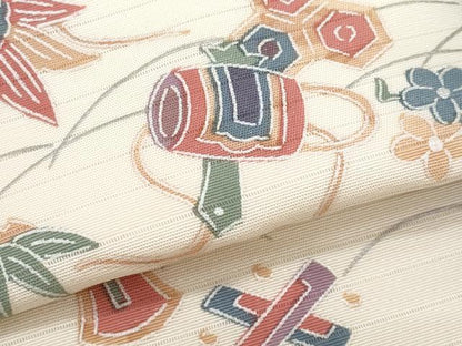 平和屋着物＊夏物　塩瀬　九寸名古屋帯　芝草宝尽し文　正絹　逸品　CABH8191fb