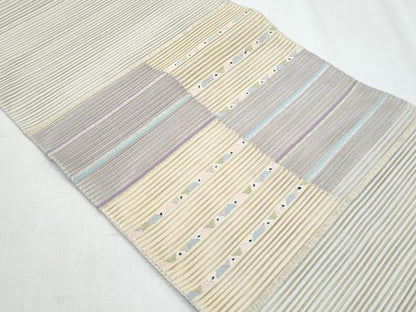 平和屋着物＊夏物　八寸名古屋帯　絽綴れ　市松吉祥文　金銀糸　正絹　逸品　CABH8203fb