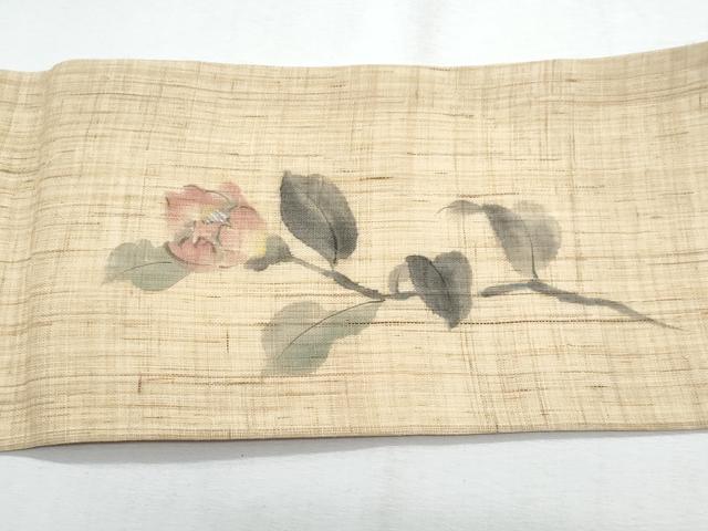 平和屋着物＊夏物　九寸名古屋帯　作家物　手描き　枝椿　麻　逸品　CABH8204fb