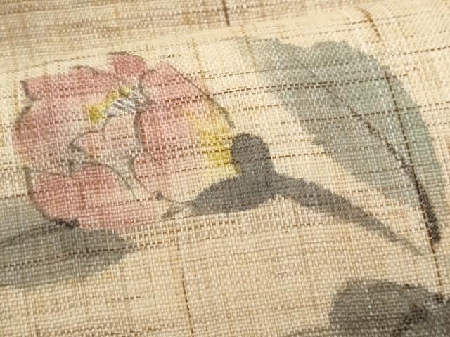 平和屋着物＊夏物　九寸名古屋帯　作家物　手描き　枝椿　麻　逸品　CABH8204fb
