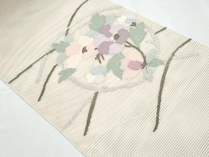 平和屋着物＊夏物　八寸名古屋帯　絽綴れ　枝花文　金銀糸　正絹　逸品　CABH8207fb