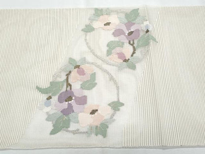 平和屋着物＊夏物　八寸名古屋帯　絽綴れ　枝花文　金銀糸　正絹　逸品　CABH8207fb