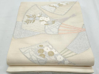 平和屋着物＊夏物　太鼓柄袋帯　絽綴れ　扇面花文　金銀糸　正絹　逸品　CABH8224fb