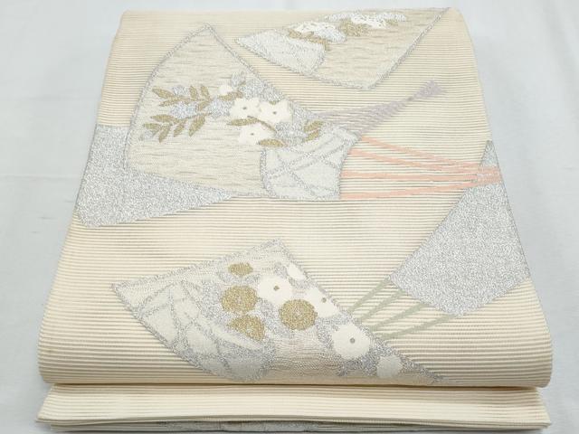 平和屋着物＊夏物　太鼓柄袋帯　絽綴れ　扇面花文　金銀糸　正絹　逸品　CABH8224fb