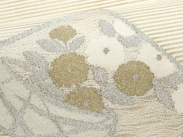 平和屋着物＊夏物　太鼓柄袋帯　絽綴れ　扇面花文　金銀糸　正絹　逸品　CABH8224fb