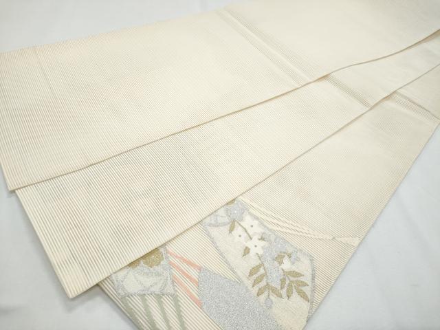 平和屋着物＊夏物　太鼓柄袋帯　絽綴れ　扇面花文　金銀糸　正絹　逸品　CABH8224fb