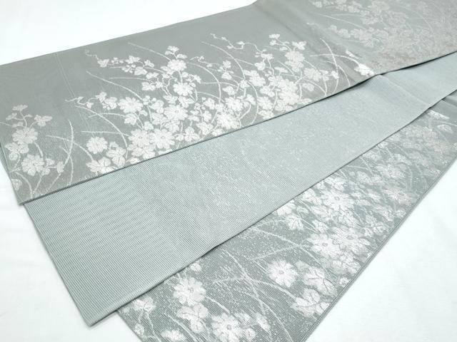平和屋着物＊夏物　六通柄袋帯　枝花文　銀糸　正絹　逸品　CABH8225fb