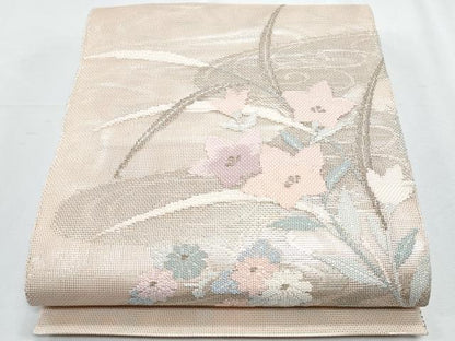平和屋着物＊夏物　太鼓柄袋帯　流水桔梗文　金糸　正絹　逸品　CABH8227fb