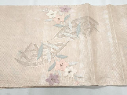 平和屋着物＊夏物　太鼓柄袋帯　流水桔梗文　金糸　正絹　逸品　CABH8227fb