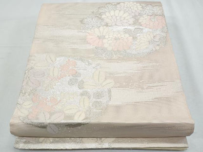 平和屋着物＊夏物　六通柄袋帯　花丸文　銀糸　正絹　逸品　CABH8231fb