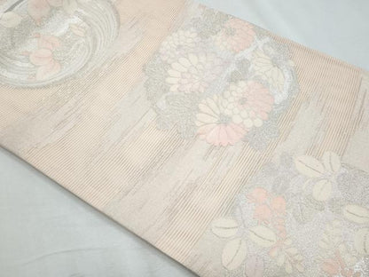 平和屋着物＊夏物　六通柄袋帯　花丸文　銀糸　正絹　逸品　CABH8231fb