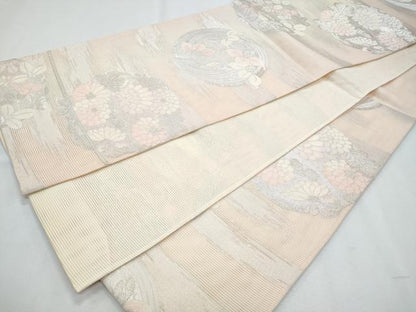平和屋着物＊夏物　六通柄袋帯　花丸文　銀糸　正絹　逸品　CABH8231fb