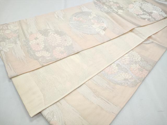 平和屋着物＊夏物　六通柄袋帯　花丸文　銀糸　正絹　逸品　CABH8231fb
