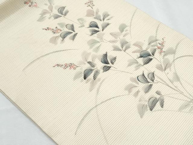 平和屋着物＊夏物　九寸開き名古屋帯　手描き　刺繍　枝花文　正絹　逸品　CABH8235fb