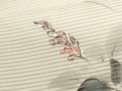 平和屋着物＊夏物　九寸開き名古屋帯　手描き　刺繍　枝花文　正絹　逸品　CABH8235fb