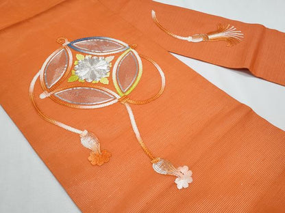 平和屋着物＊夏物　九寸名古屋帯　駒刺繍　七宝花文　銀糸　正絹　逸品　CABH8249fb