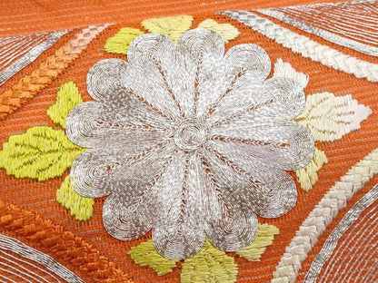 平和屋着物＊夏物　九寸名古屋帯　駒刺繍　七宝花文　銀糸　正絹　逸品　CABH8249fb