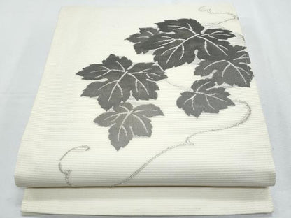平和屋着物＊夏物　九寸開き名古屋帯　蔦の葉唐草文　銀糸　正絹　逸品　CABH8254fb