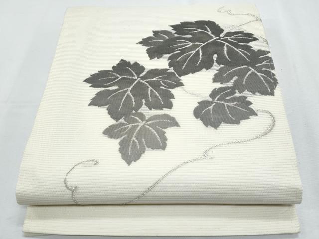 平和屋着物＊夏物　九寸開き名古屋帯　蔦の葉唐草文　銀糸　正絹　逸品　CABH8254fb
