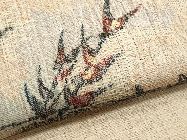 平和屋着物＊夏物　西陣　老舗　渡文謹製　手織　すくひ　太鼓柄名古屋帯　作家物　枝花文　金糸　正絹　逸品　CABH8255fb