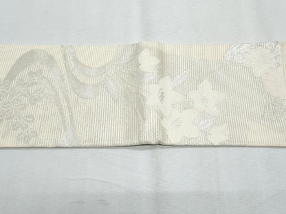 平和屋着物＊夏物　八寸名古屋帯　色紙秋草文　銀糸　正絹　逸品　CABH8258fb