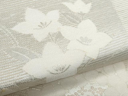 平和屋着物＊夏物　八寸名古屋帯　色紙秋草文　銀糸　正絹　逸品　CABH8258fb