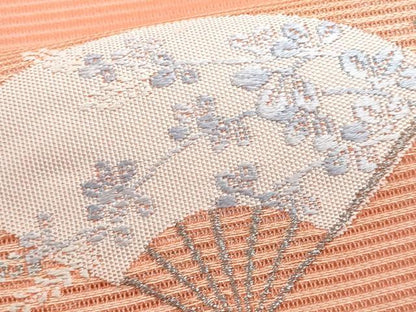 平和屋着物＊夏物　九寸名古屋帯　唐織　扇面花文　銀糸　正絹　逸品　CABH8260fb